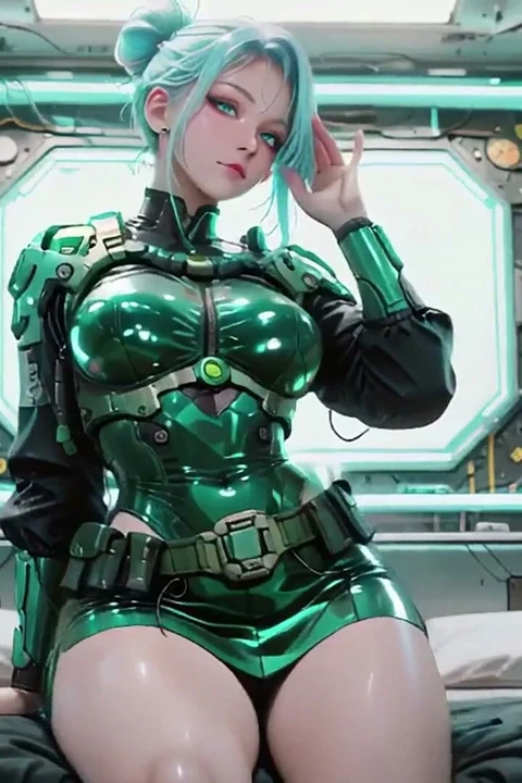 Yeşil zırhlı kız! Gümüş saçlı Valkyrie diz çöküyor ve arkasını sırılsıklam yapıyor, parmak uçları soğuk metalik elbisesini izliyor.