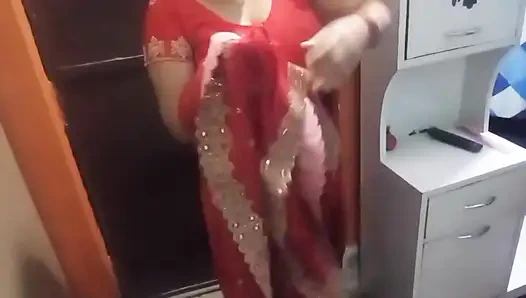 Красивая бхабхи носит красивую сари.