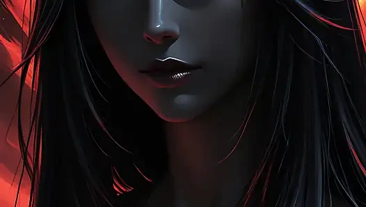 Jet siyah saçlı ve amber gözlü gölge suikastçı savaşçı kadın karanlık fantezi portre ai art slayt gösterisi