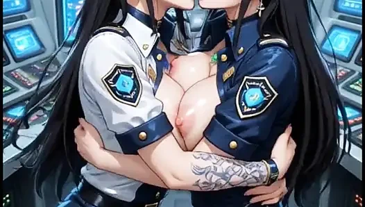 Cyberpunk polis kontrol odası (ai animasyonu)