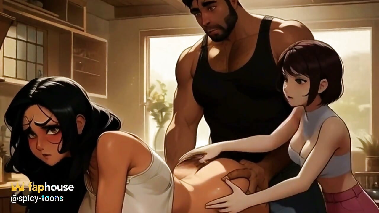 Koreli orta yaşlı seksi kadının üvey kızı izlemeyi seviyor