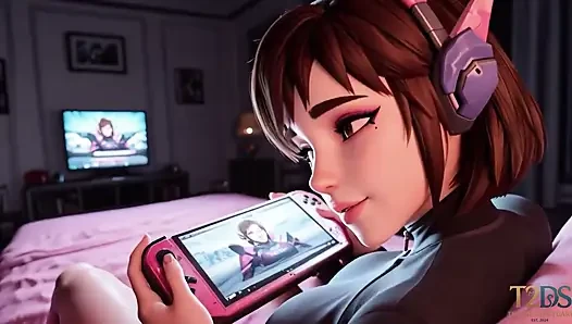 D.Va Gamer Girl Gets Fucked While Playing Games - POV Creampie