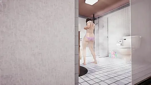 Stepson Jerking Cock While Watching Japanese Stepmom Masturbating Pussy In Bathroom