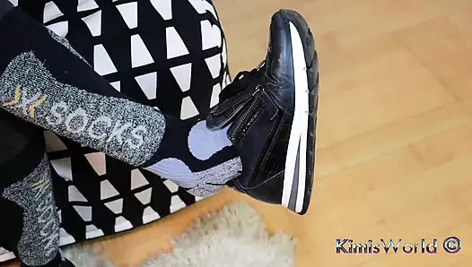 Bold & Unique: Sweaty Ski Socks, Sneakers & Black Jeans Tease