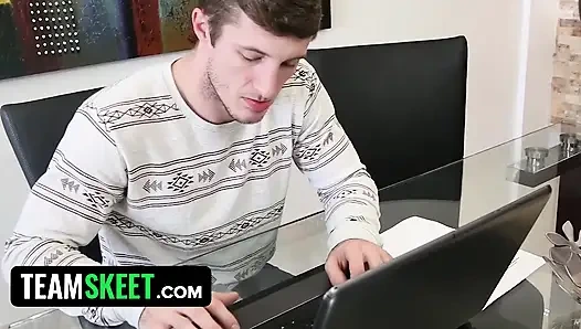 Lucky stud bangs tiny babysitter Alex Little with his huge dick for masturbating while working