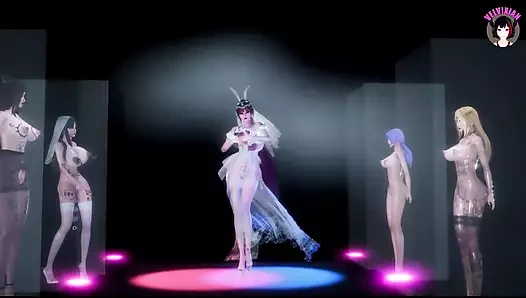 Seksi gelinlikli kalın Asyalı kız dans ediyor (3 boyutlu hentai)
