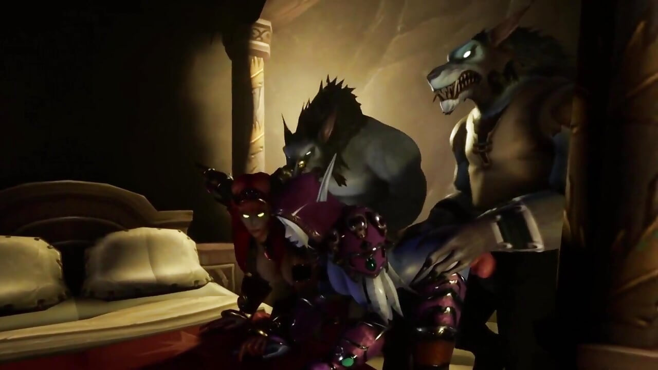Two elves and two werewolves orgy gangbang