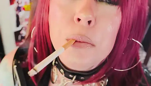 This PVC Hotwife Chain Smokes 2 Cork Cigarettes And Dirty Smoke Slave Talk - OMI OME Drifting Snap Inhales