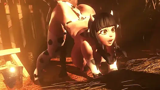 Kovboy kız kostümlü genç kız bir çiftçi tarafından götten sikiliyor (gerçekçi 3 boyutlu)