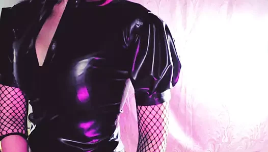 Lateks fetiş dominatrix sahibe eva solo, mor saçlı orta yaşlı seksi kadın, kadın egemenliği büyük göt tanrıçası