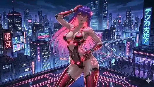 Punk tarzında şehvetli cyberpunk kız - birden fazla ateşli sahne