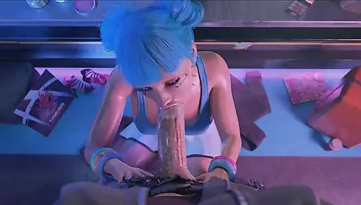 Cyberpunk mavi kıllı sürtük inanılmaz sakso çekiyor (çizgi film xxx parodi)
