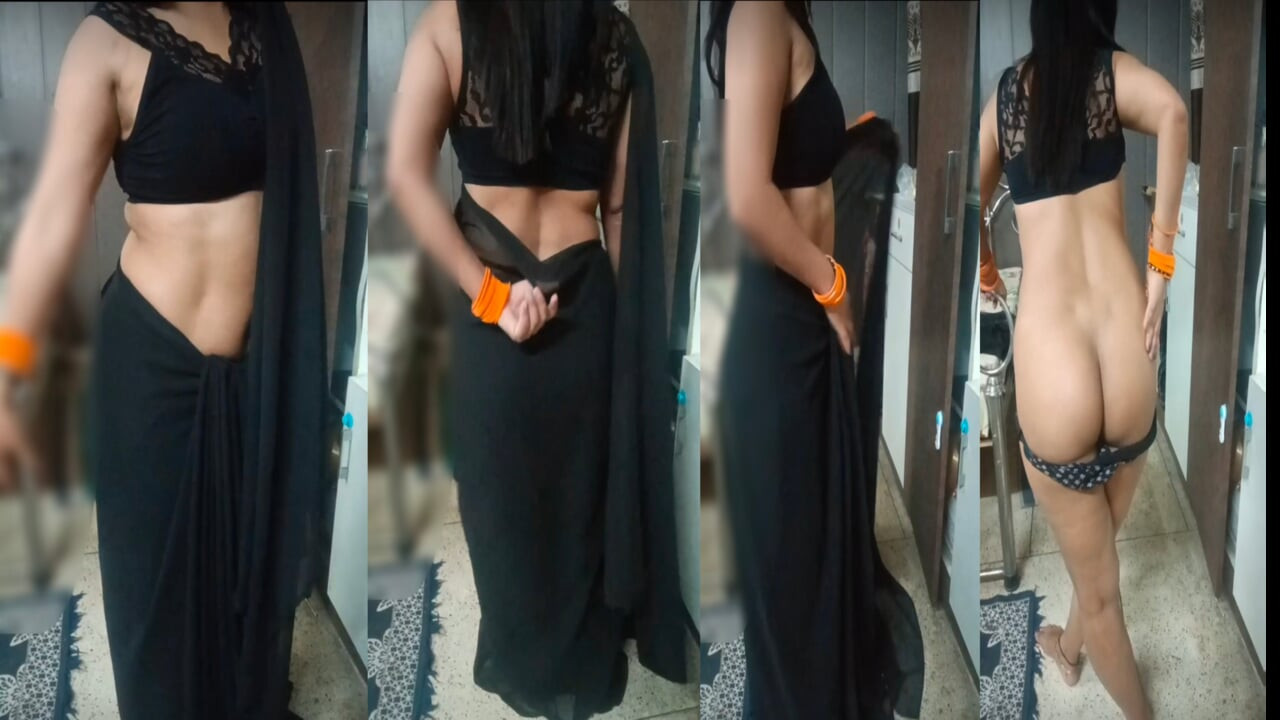 Sari giymiş ateşli desi kız yavaş striptiz dansı yapıyor - tam azdırma ve soyunma