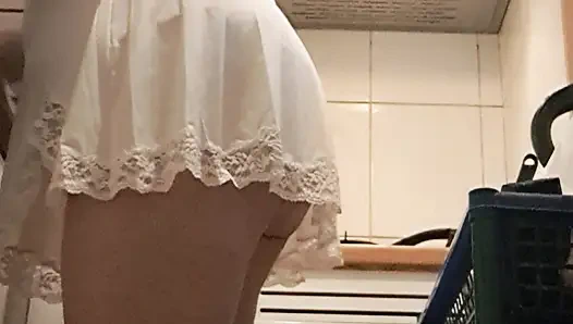 washing dishes without underwear and something small showing her pussy mom in the kitchen