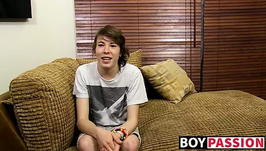 Long haired guy with a shaved asshole has fun with sex toys