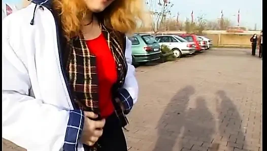 Ginger teen with big boobs and hairy pussy gets naked at casting