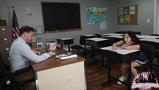 Kötü kız ateşli öğretmen tarafından cezalandırılıyor