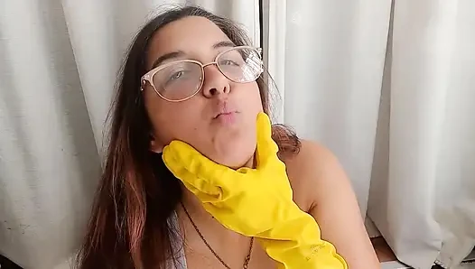 Lateks eldivenler bubblegum ve balon üfleme - tavşan tezgahçı