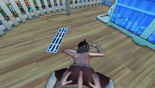 Sims 4 3d - Asyalı çiftle arka bahçede romantik öğleden sonra