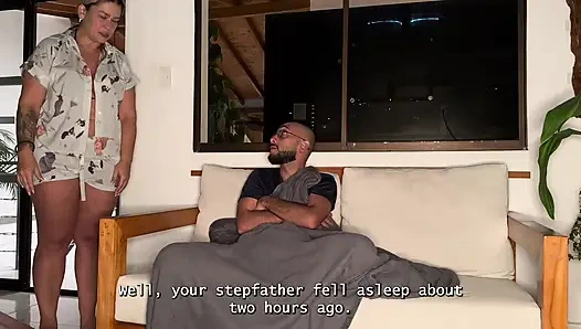 My horny brother-in-law is staying over, so I decide to ride his big, hairless cock with my MILF pussy until it's full of cum!