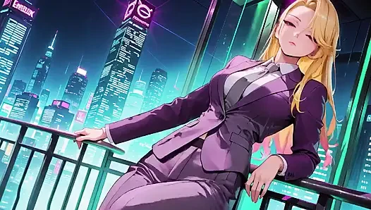 Blonde Boss in Purple Suit! Office Train Private Moments. She's Multitasking with Files While Secretly Adjusting Her Skirt...