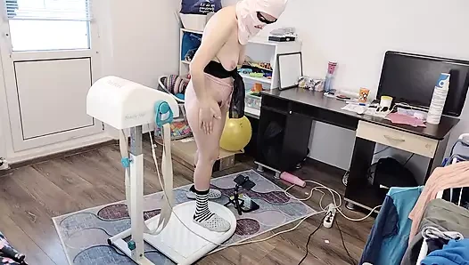 Amateur massage with vibrator naked brunette. Hairy latina pussy, big tits, big ass.