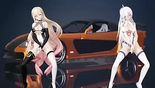 Çikolatalı kremalı duet striptiz; Siyah çoraplı; Beyaz çoraplı; Racing Leotards