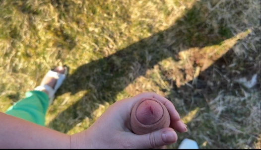 Caught jerking in public and decided to help to cum public handjob