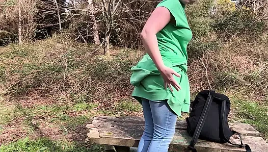 Desperate Outdoor Wetting Jeans on the Public Trail