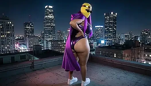 Petite Big Ass Purple Superheroine Twerking on the Rooftop