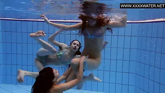 Üç sıcak orospular havuzda çıplak