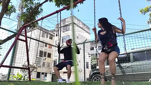Park Swing Seduction: Rich Man Convinces Curvy Latina for a "Sweet Treat"