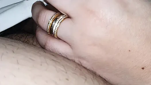 Step mom without hesitation pulled out step son dick making him a handjob