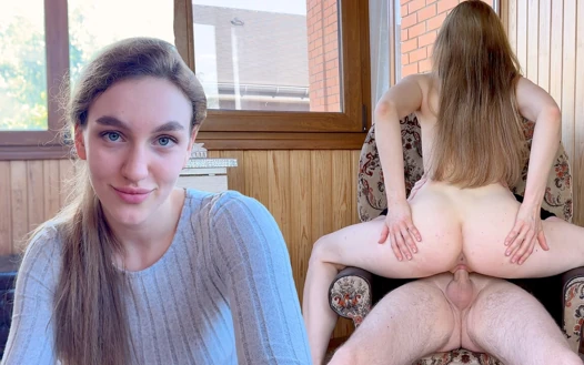 The girlfriend is jealous of me and demands to fuck her on the balcony...