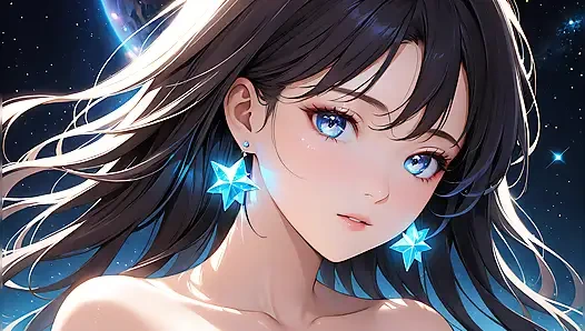 Kozmik serenity: yanaklarında yıldız yaraklı güzel bir genç kadın