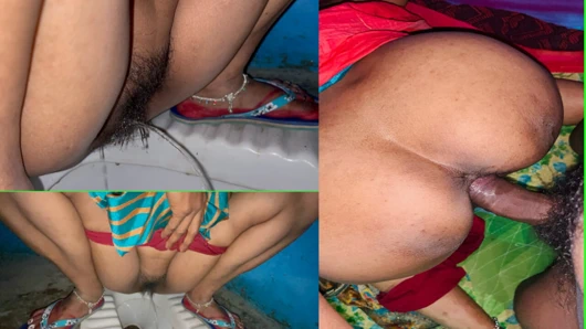 Köylü kız kardeş Hintçe tuvalette idrar yapıyor