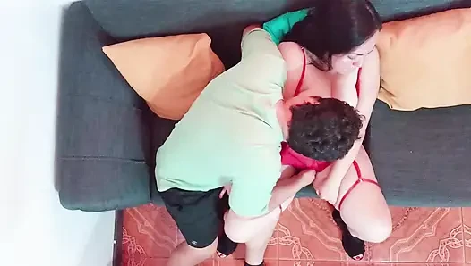 Stepson fucks his big-ass stepmother hard on the couch