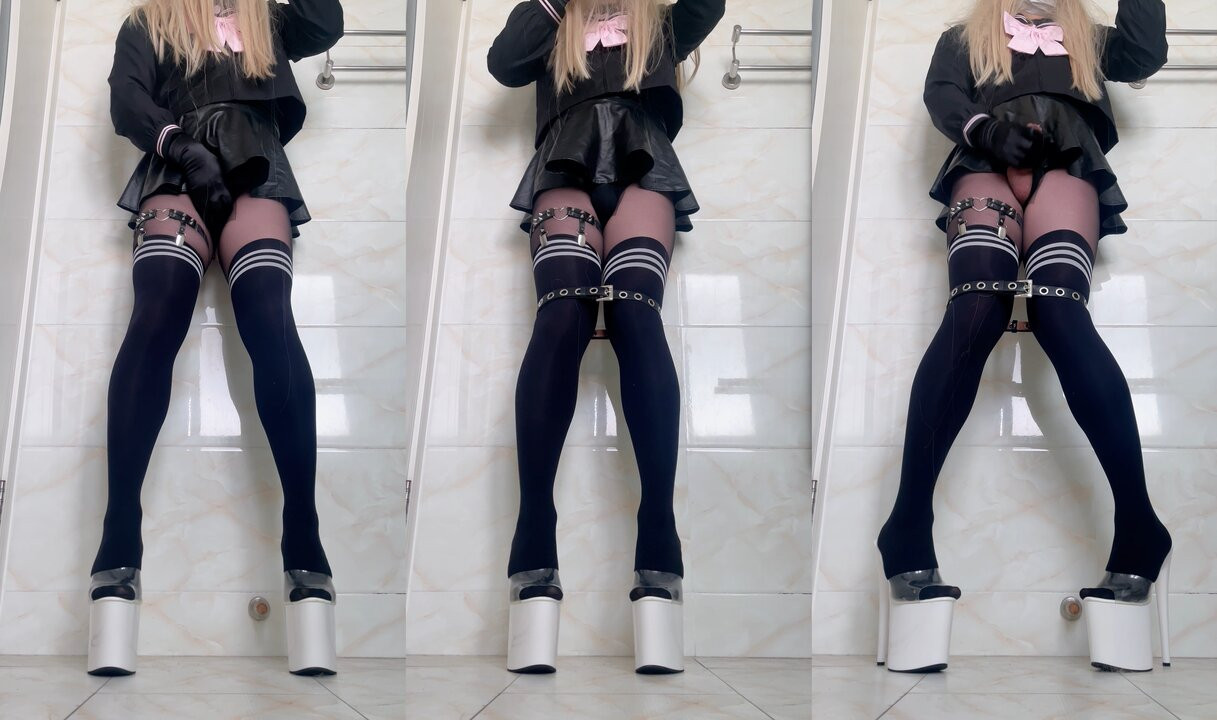 crossdresser serseri miyav mastürbasyon içinde jk etek & platform topuklu