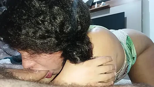 DEEP THROAT, PUNCHING THE STALK OF THE CUCKOLD'S COCK, SHAKING HIS ASS