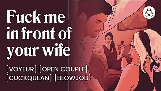 Onu karımın önünde sikiyorum ve o bizi izliyor. Aldatılan gerçek çift : "Lütfen kocamı sik". Amatör oral seks