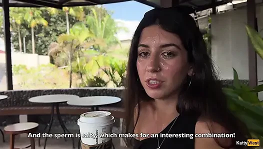 Starbucks'ta çılgın boşalma - umumi tuvalette sakso, spermle kahve içme