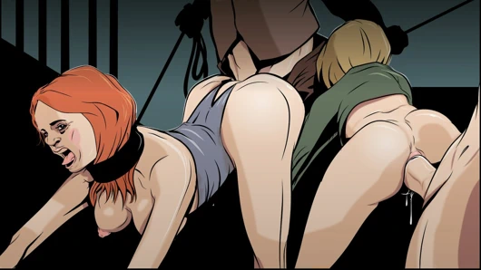 iki bdsm köle kızlar hapsedildi ve hentai tarzında karanlık bir mahzende cezalandırıldı
