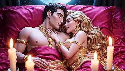 Erotik fantezi romantizm - altın takı çift derin öpüşme ve yatak oyunu