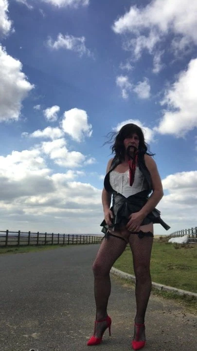 Dianna strips and wanks on a public road