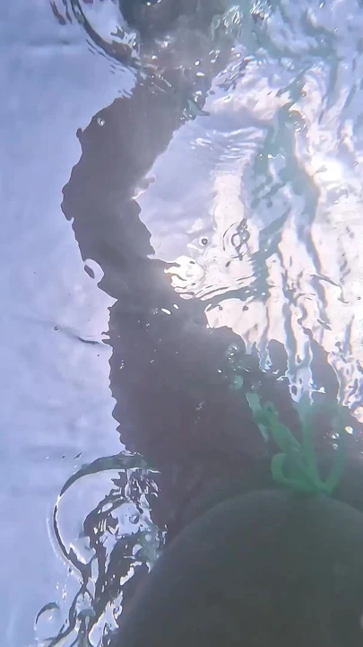 Yaramaz sarışın açık havada okyanusa işiyor ve su altında yüzüyor