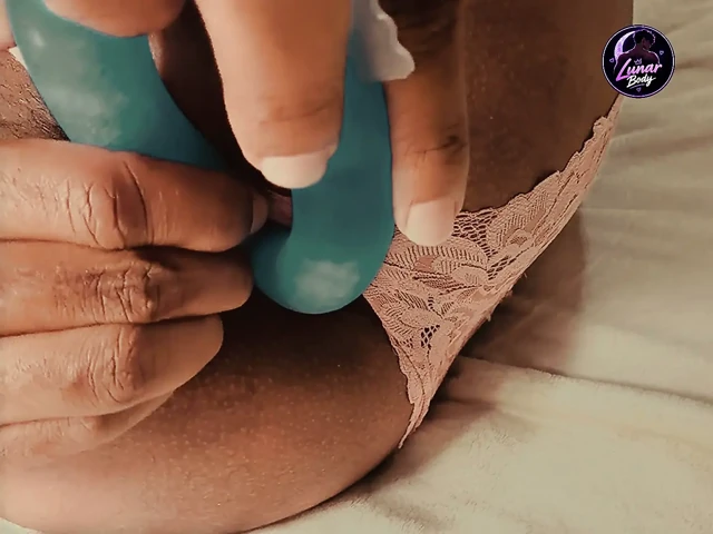 Teal dildo disappears inside my ass - pink thong edition