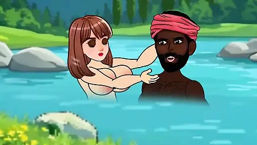 22-year-old Sabina fucked a big cock in the village man in the pond and dropped the water of the penis. Black thick cock.