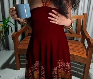Sexy goddess showing her hairy pussy under red dress