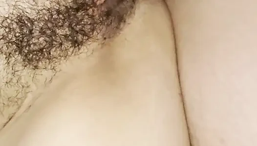 Closeup side fuck with inside cumshot, pink pussy with pubic hair
