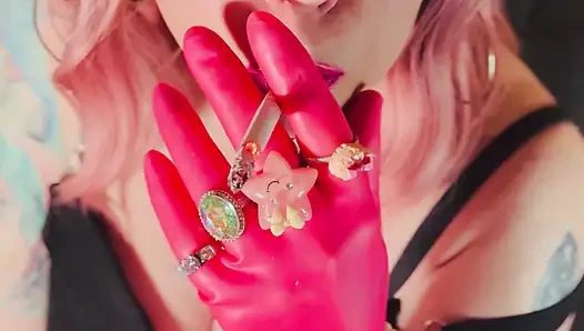 Super Delicious Tina Snua In Pink Latex Gloves & Jewellery Lights Up A Cig & Smokes For Her Fans!